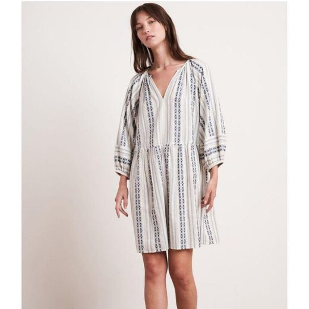 Velvet by Graham & Spencer Nona Stripe Jacquard Dress Blue White Size Small